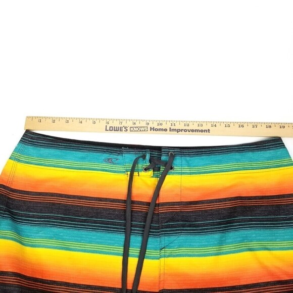 O'Neill 90s Y2k Striped Santa Cruz 11 Inch Board Shorts Swim Trunks Men 36 Green - Picture 10 of 11